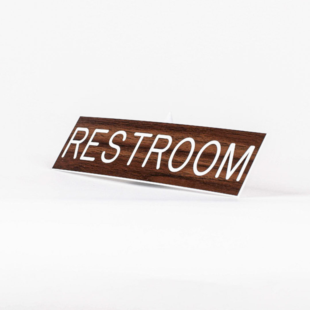 SIGN ENGRAVED RESTROOM ADHESIVE BACK WALNUT