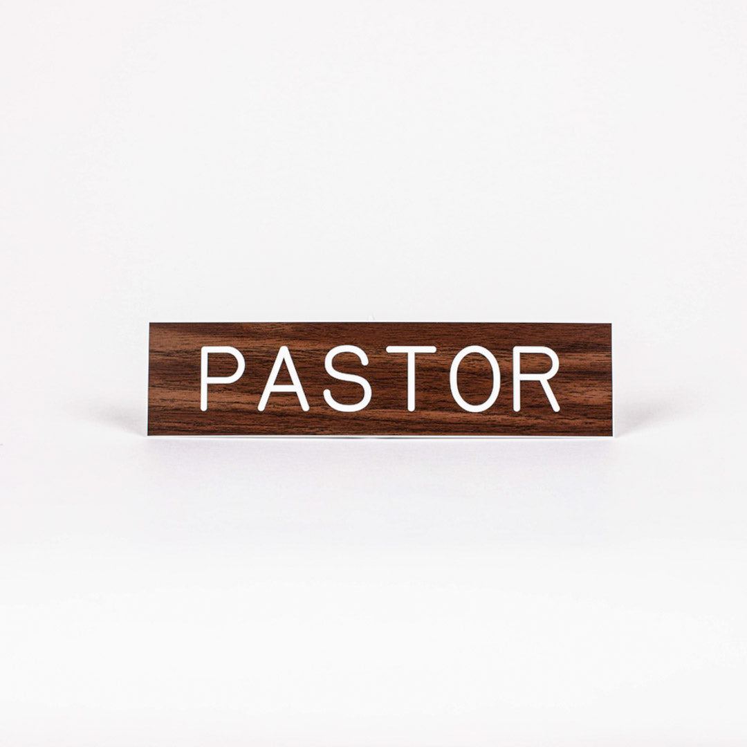 SIGN ENGRAVED PASTOR ADHESIVE BACK WALNUT