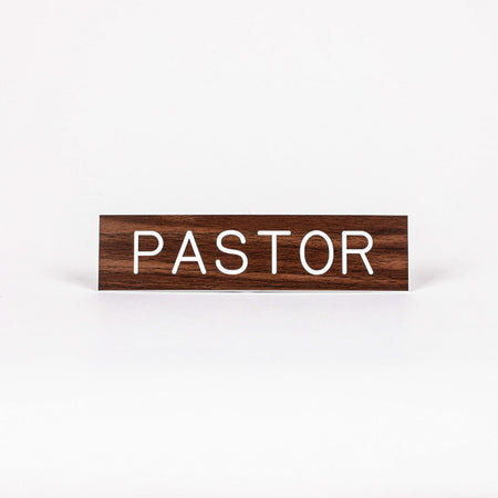 SIGN ENGRAVED PASTOR ADHESIVE BACK WALNUT