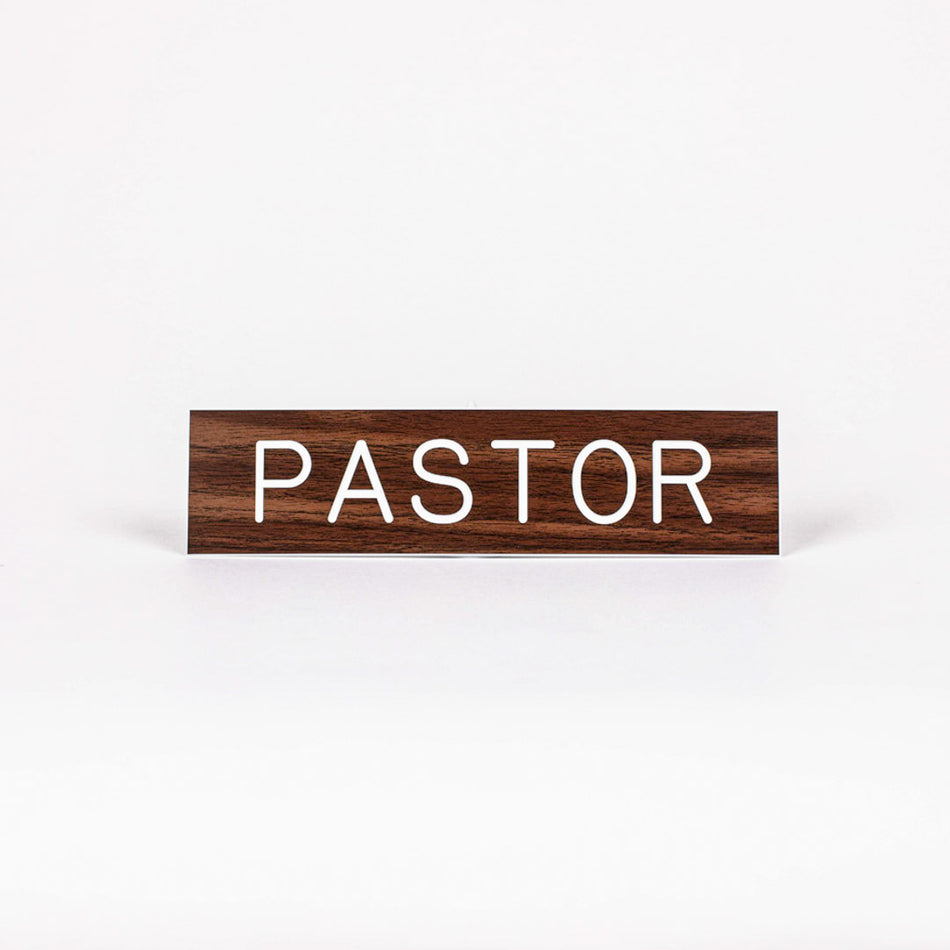 SIGN ENGRAVED PASTOR ADHESIVE BACK WALNUT
