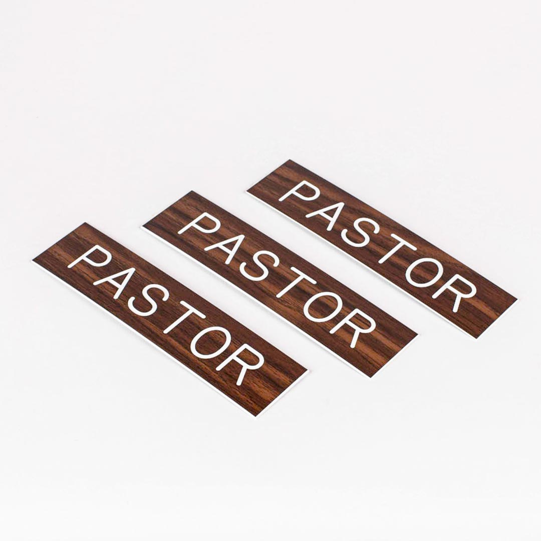 SIGN ENGRAVED PASTOR ADHESIVE BACK WALNUT