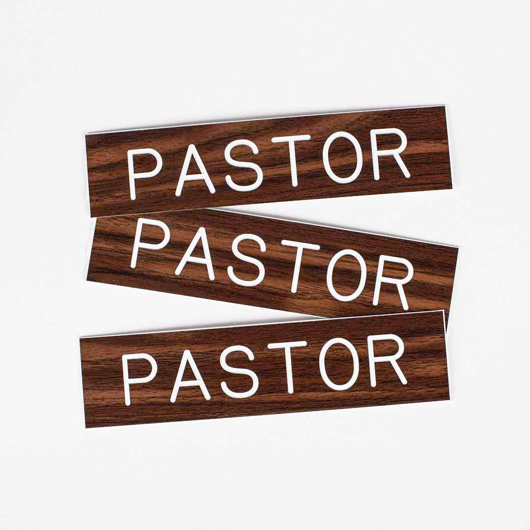 SIGN ENGRAVED PASTOR ADHESIVE BACK WALNUT