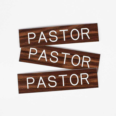SIGN ENGRAVED PASTOR ADHESIVE BACK WALNUT