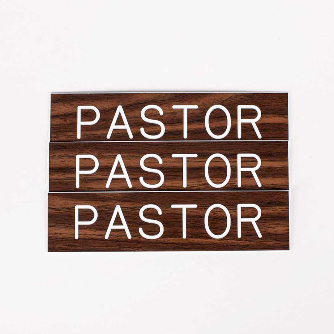 SIGN ENGRAVED PASTOR ADHESIVE BACK WALNUT