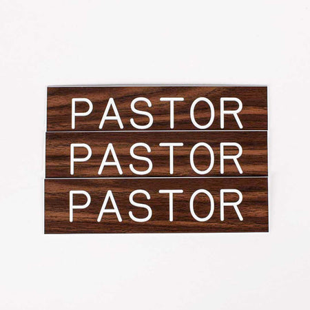SIGN ENGRAVED PASTOR ADHESIVE BACK WALNUT