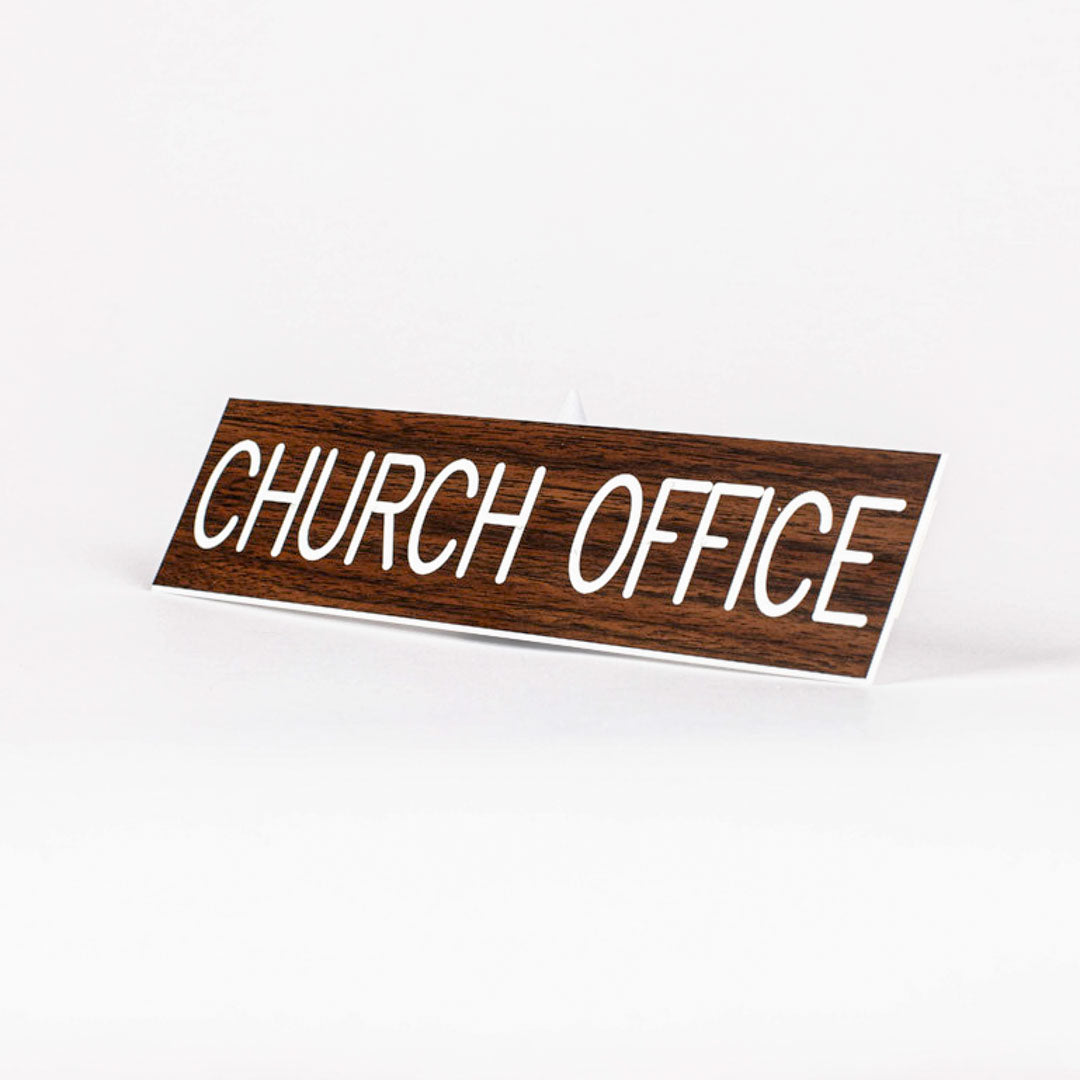 SIGN ENGRAVED CHURCH OFFICE ADHESIVE BACK WALNUT