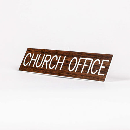 SIGN ENGRAVED CHURCH OFFICE ADHESIVE BACK WALNUT