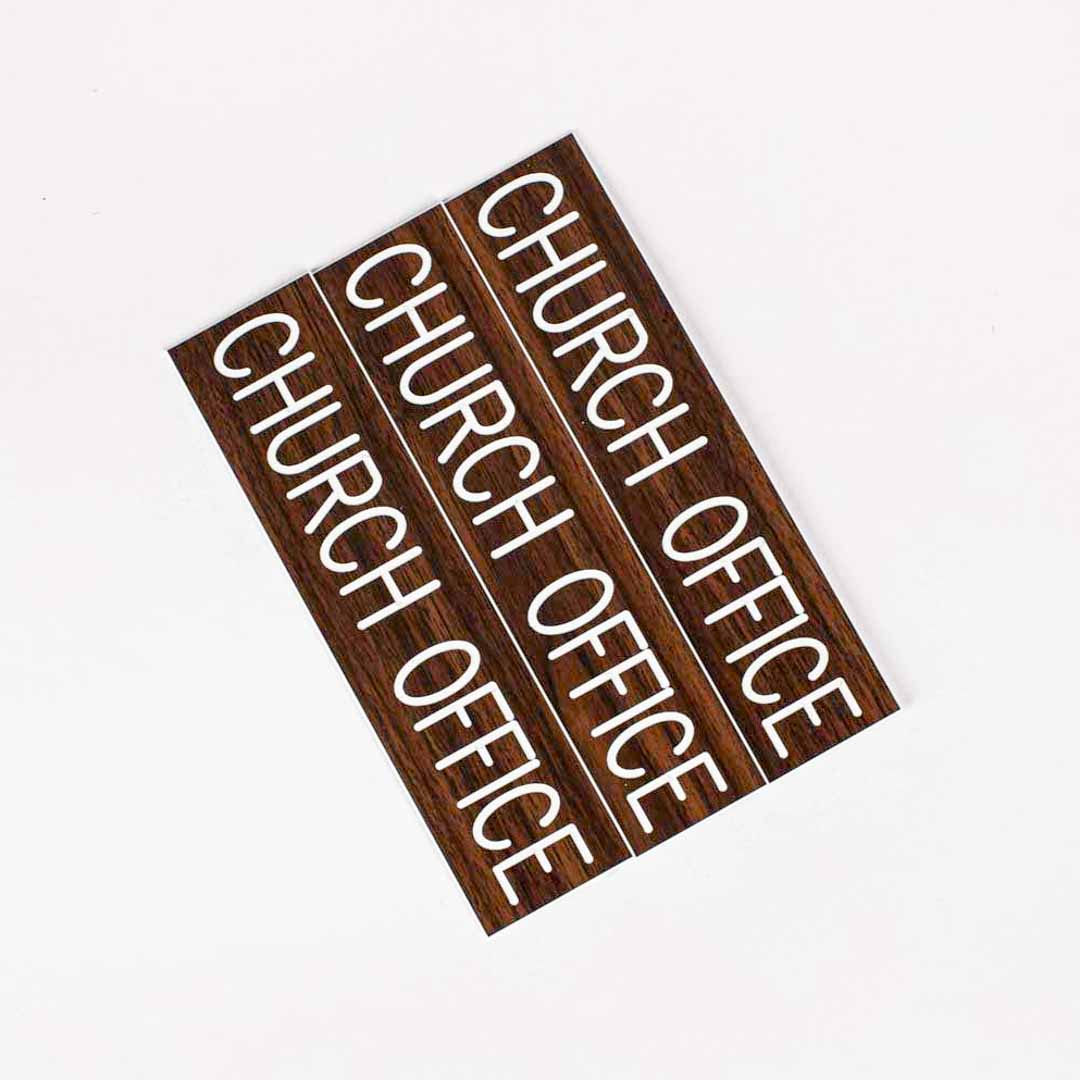 SIGN ENGRAVED CHURCH OFFICE ADHESIVE BACK WALNUT