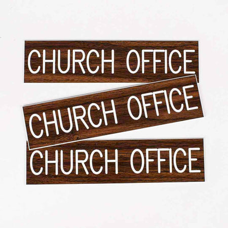 SIGN ENGRAVED CHURCH OFFICE ADHESIVE BACK WALNUT
