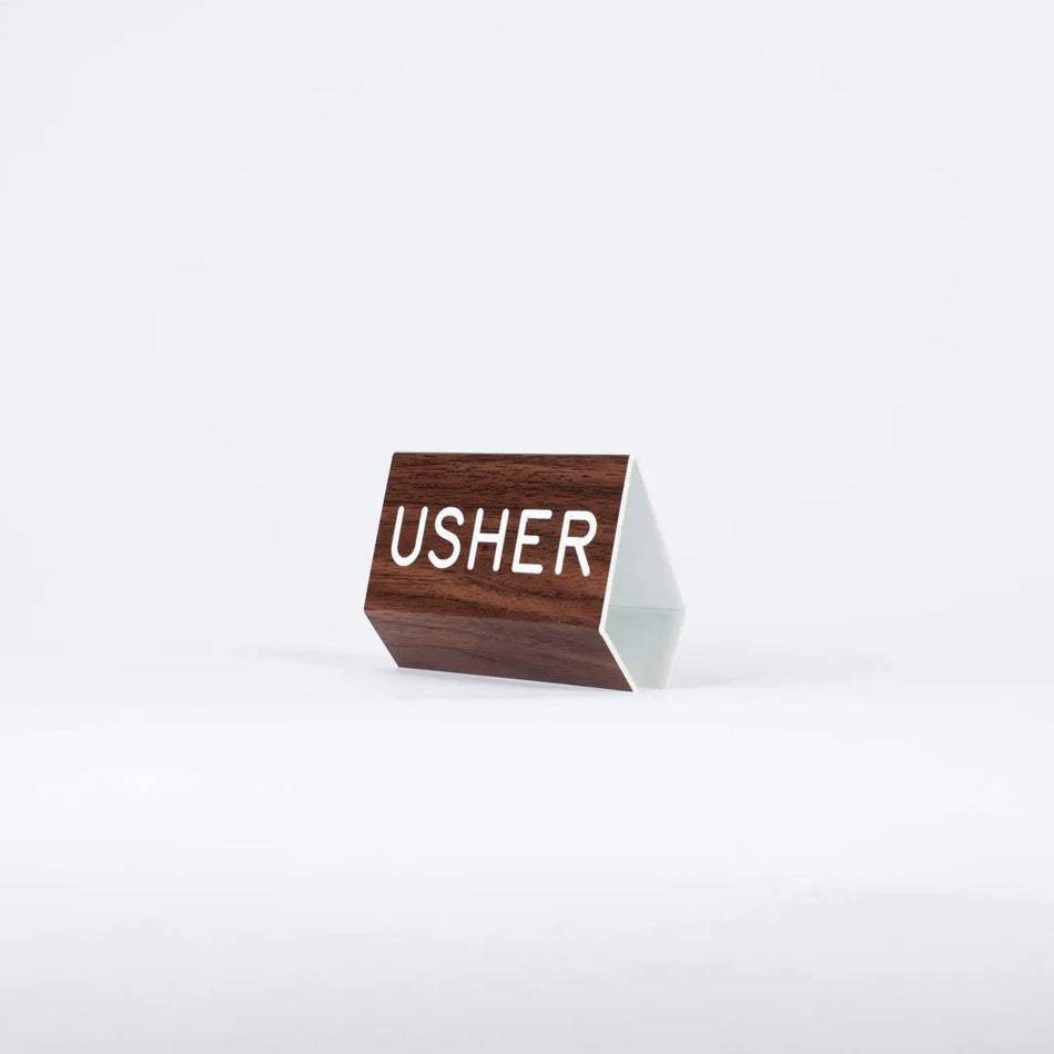 Sign Engraved Pew Usher Walnut Grain Plastic 3 X 4