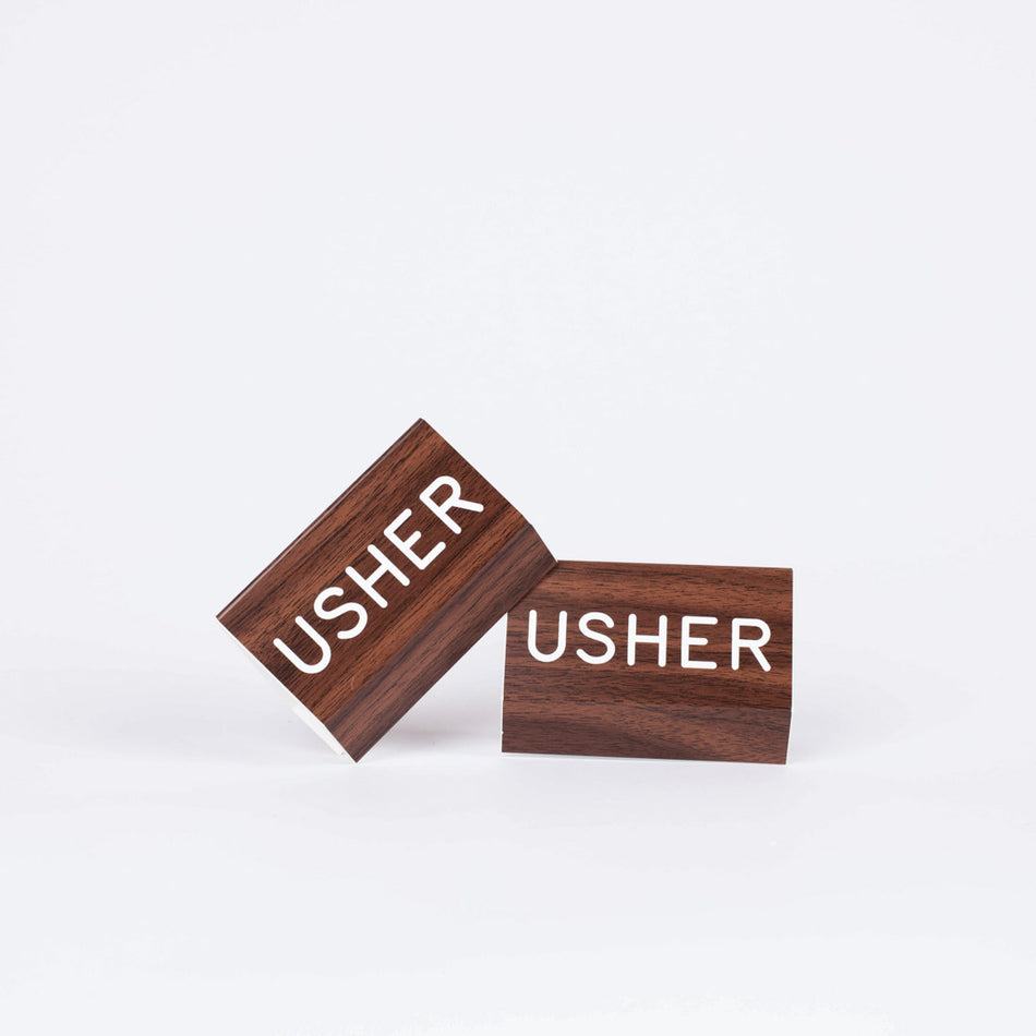 Sign Engraved Pew Usher Walnut Grain Plastic 3 X 4 by Swanson Christian Products