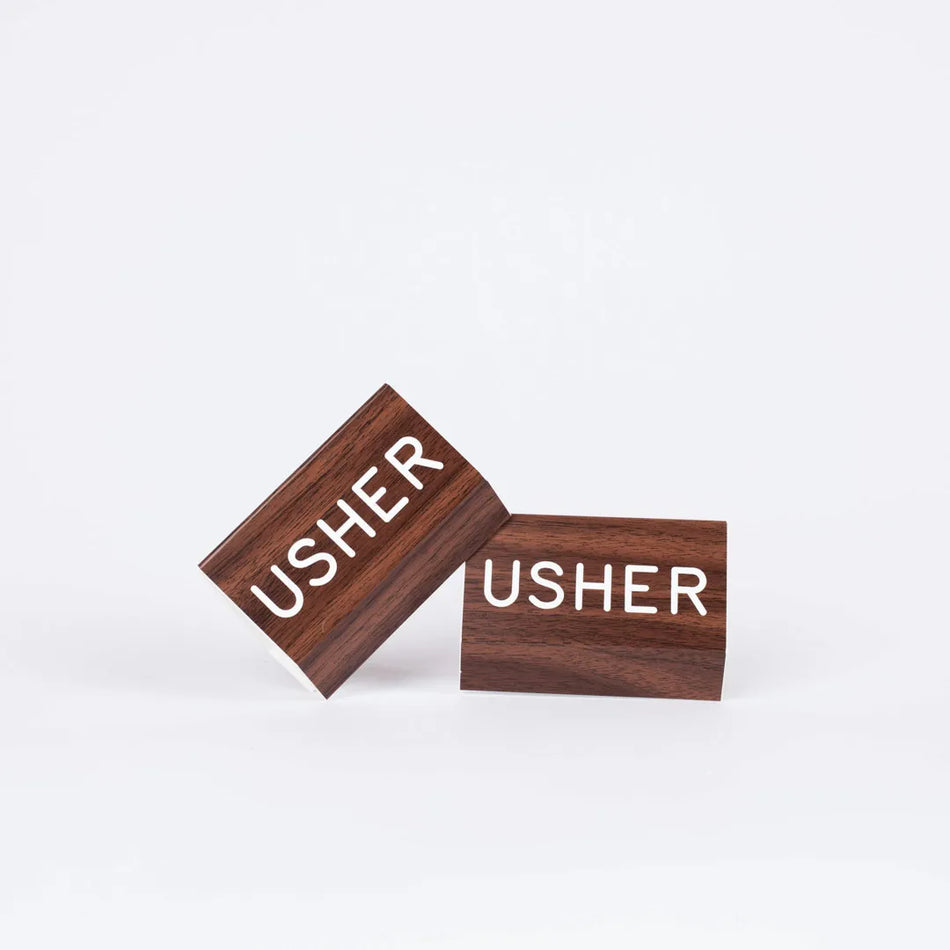 Sign Engraved Pew Usher Walnut Grain Plastic 3 X 4