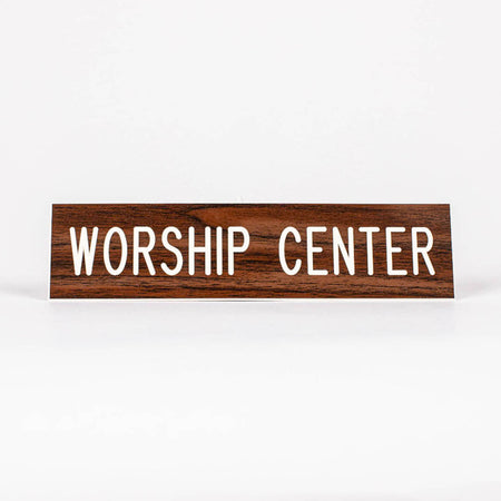 SIGN ENGRAVED WORSHIP CENTER ADHESIVE BACK WALNUT