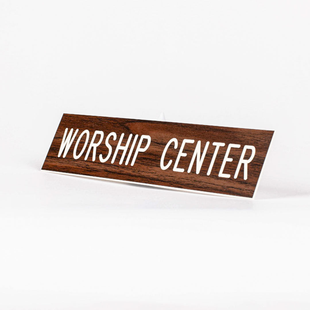 SIGN ENGRAVED WORSHIP CENTER ADHESIVE BACK WALNUT