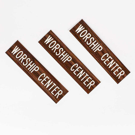 SIGN ENGRAVED WORSHIP CENTER ADHESIVE BACK WALNUT