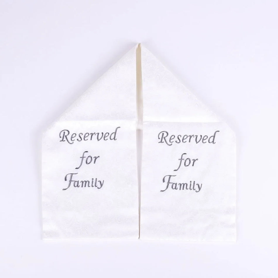 Pew Sash Reserved For Family White W/Silver Letters