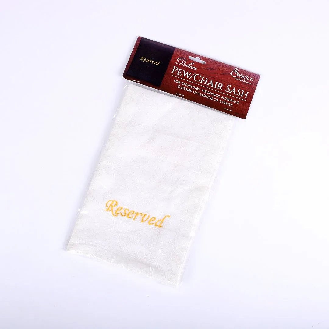 PEW SASH RESERVED WHITE W/GOLD LETTERS