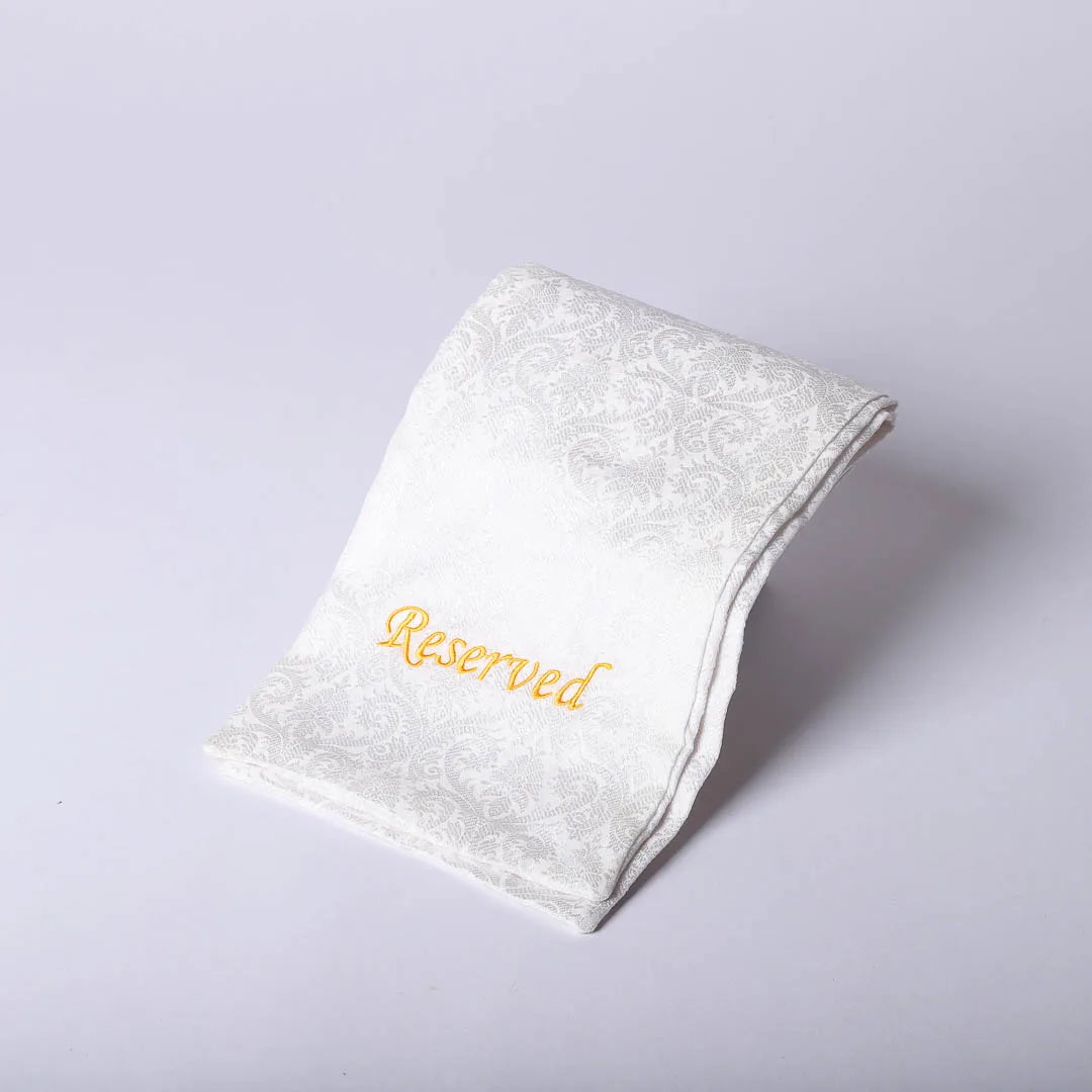 PEW SASH RESERVED WHITE W/GOLD LETTERS