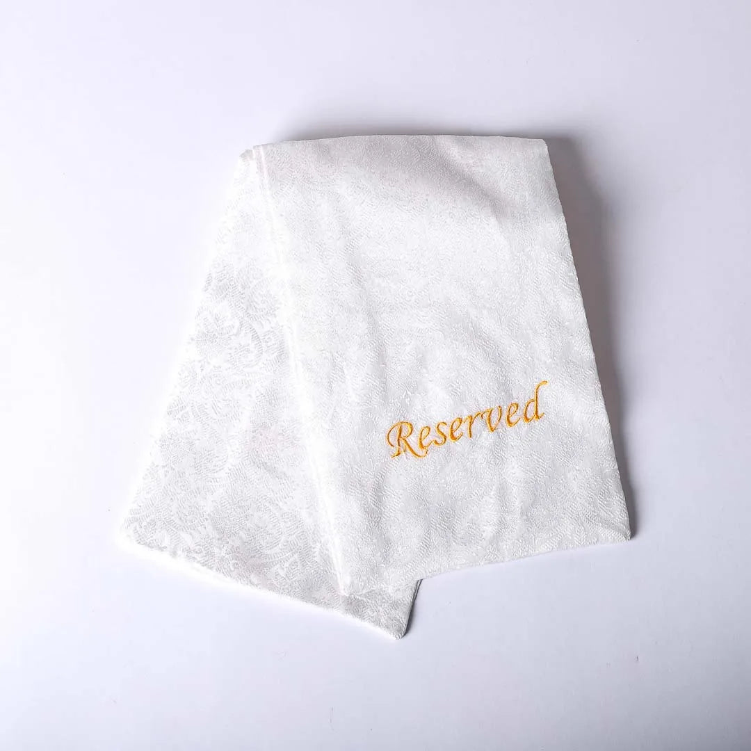 PEW SASH RESERVED WHITE W/GOLD LETTERS
