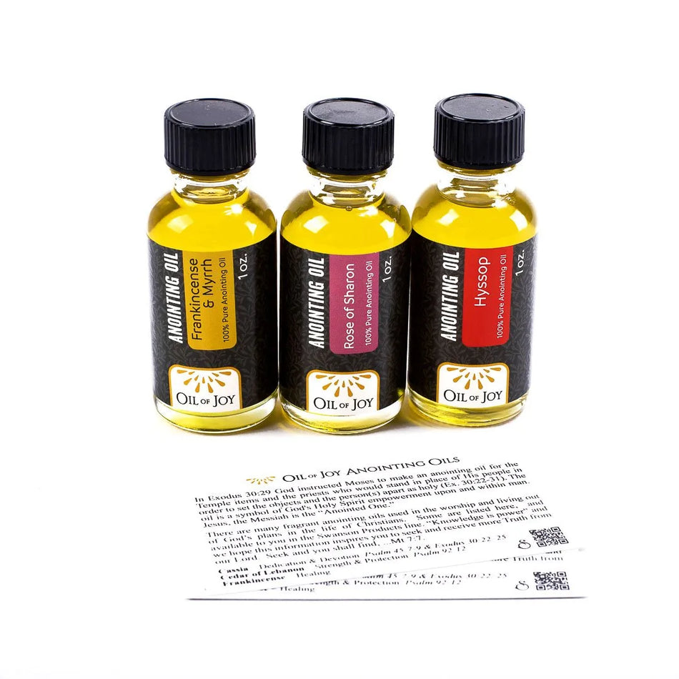 Anointing Oil Best Seller Assortment – 1 oz – 3 Pc (Frankincense & Myrrh, Rose of Sharon, Hyssop)