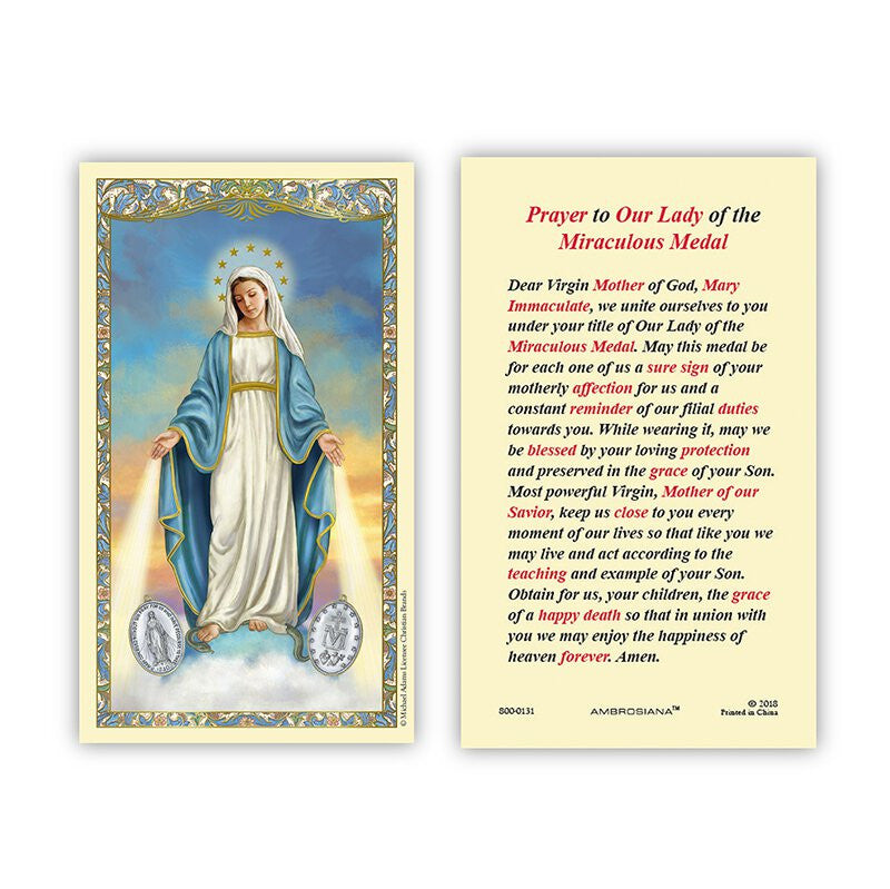 Our Lady of Grace - Miraculous Medal Laminated Holy Card -25/pk