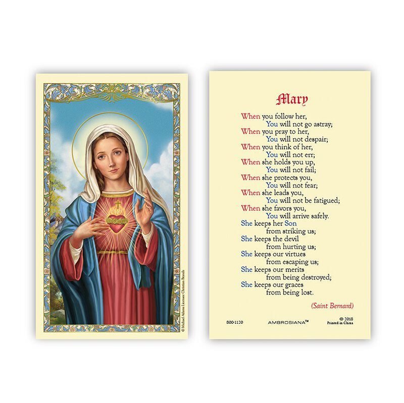 Immaculate Heart of Mary - Mary Prayer Laminated Holy Card - 25/pk ...