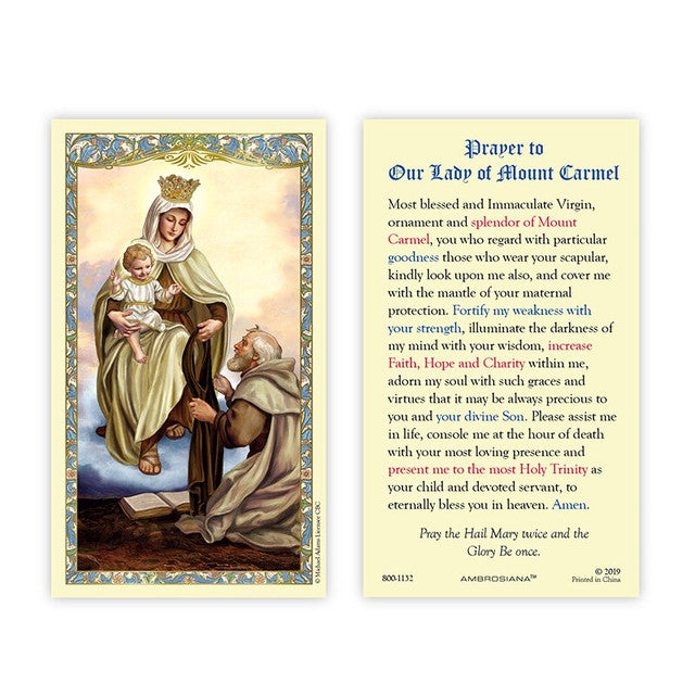 Our Lady of Mount Carmel Laminated Holy Card - 25/pk – CFaithS