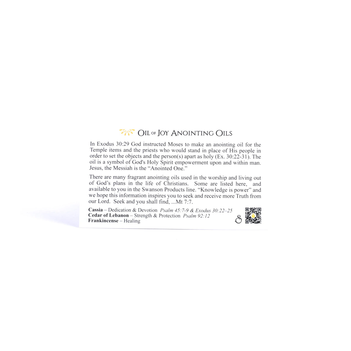 Pocket Card - Oil Of Joy Anointing Oil - Pk50 by Swanson Christian Products