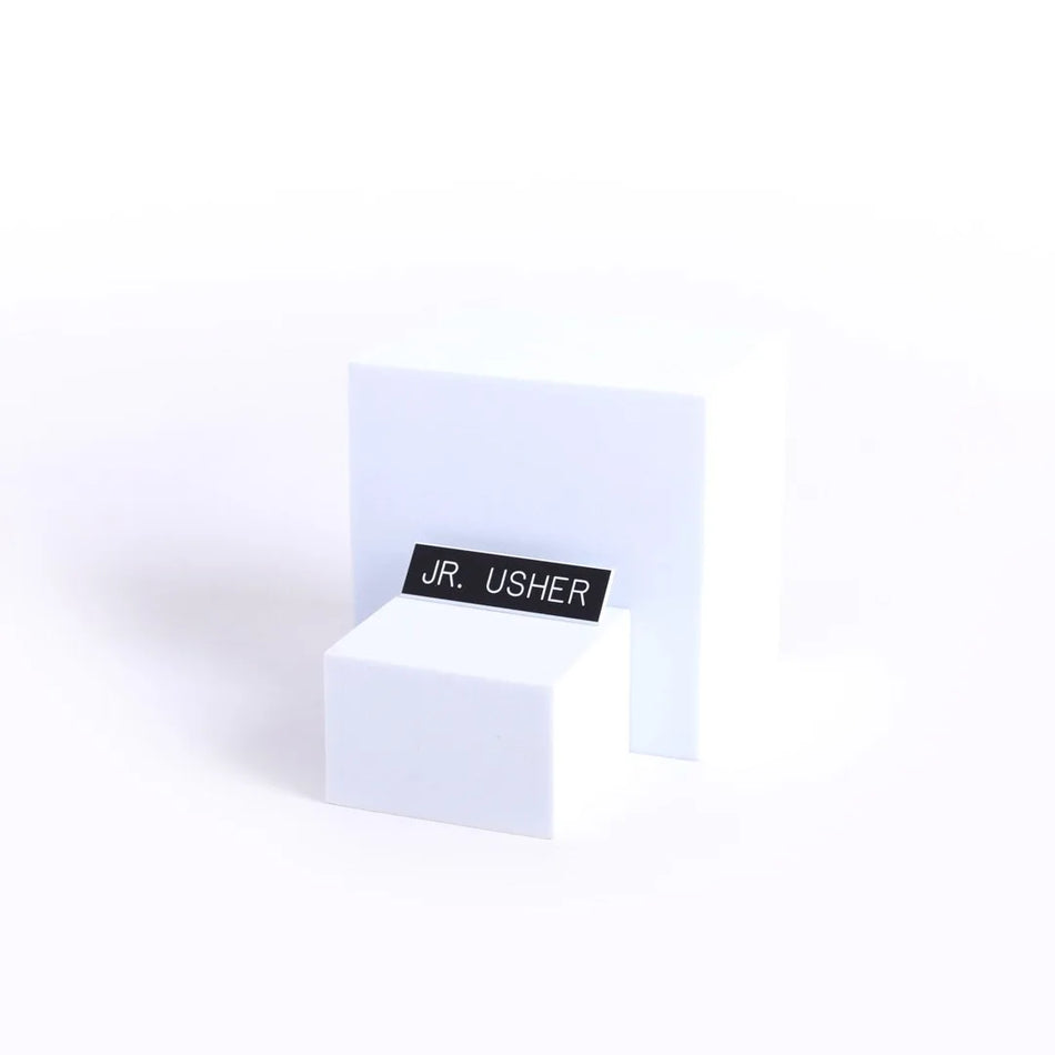 Badge Engraved Jr Usher Black Pin by Swanson Christian Products, product view 2