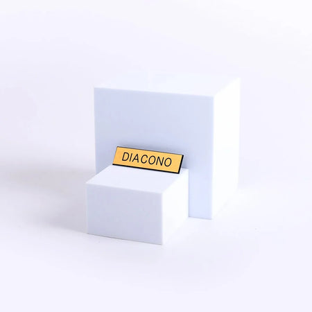 Badge Engraved - Spanish Diacono / Deacon Gold, Black or White - Pin Back by Swanson Christian Products, product view 3