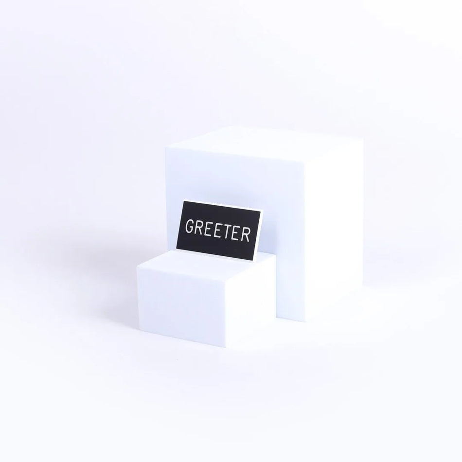 Badge Engraved Greeter Black Clip