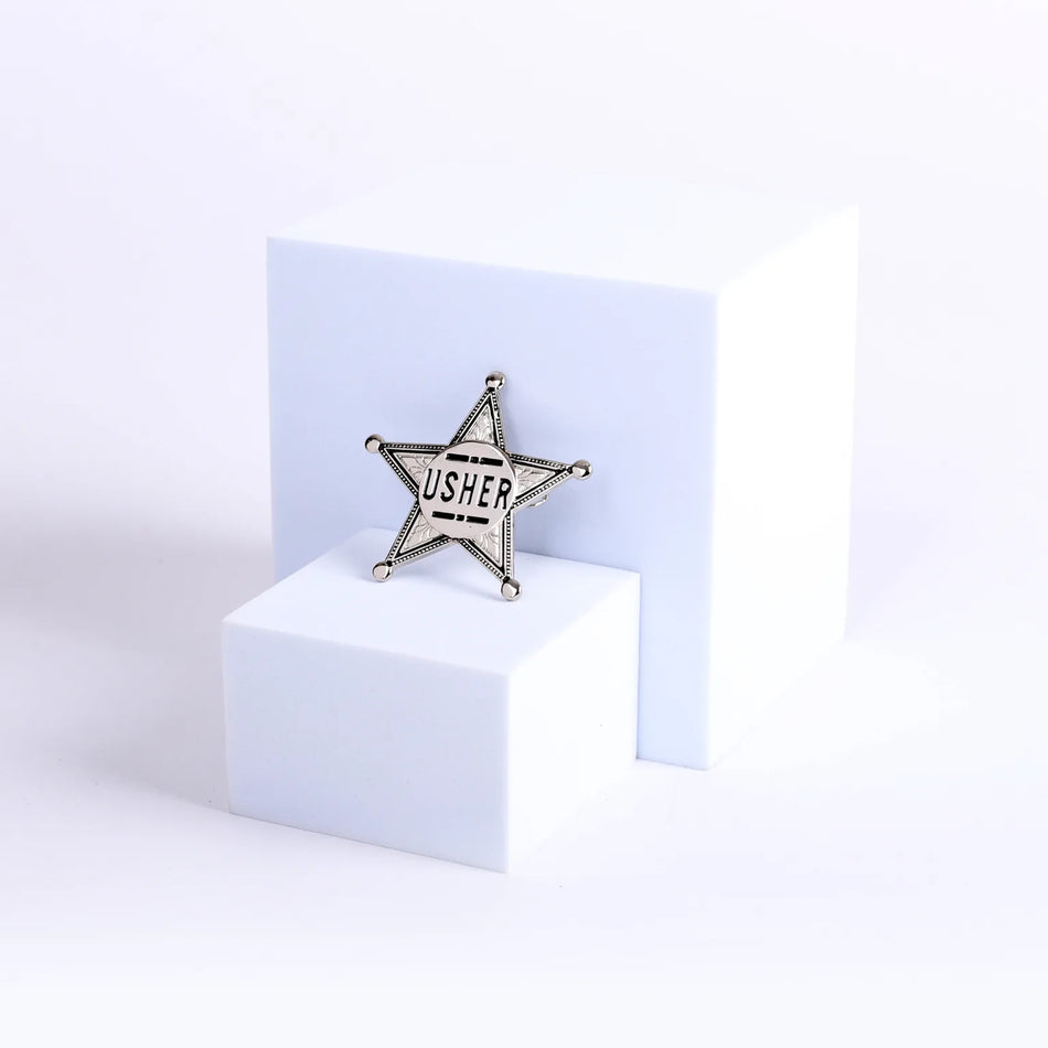 Badge Usher Metal Star Silvertone Pin