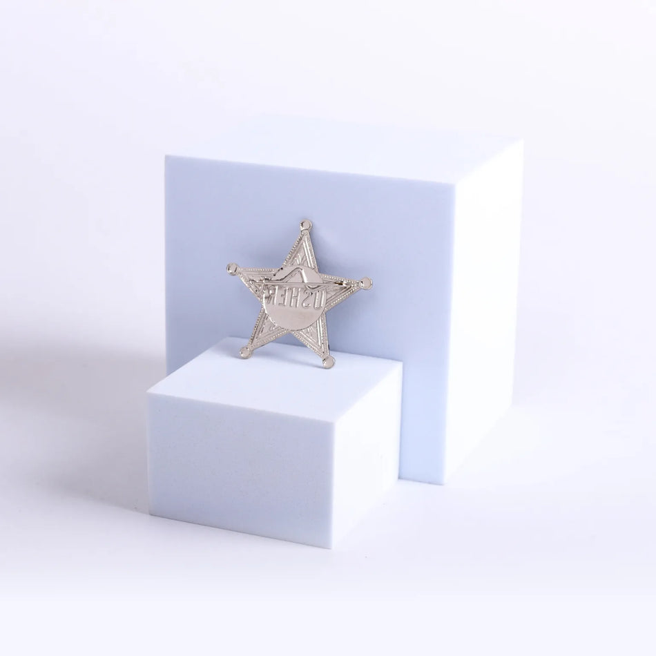 Badge Usher Metal Star Silvertone Pin