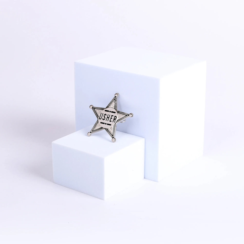 Badge Usher Metal Star Silvertone Pin by Swanson Christian Products, product view 2