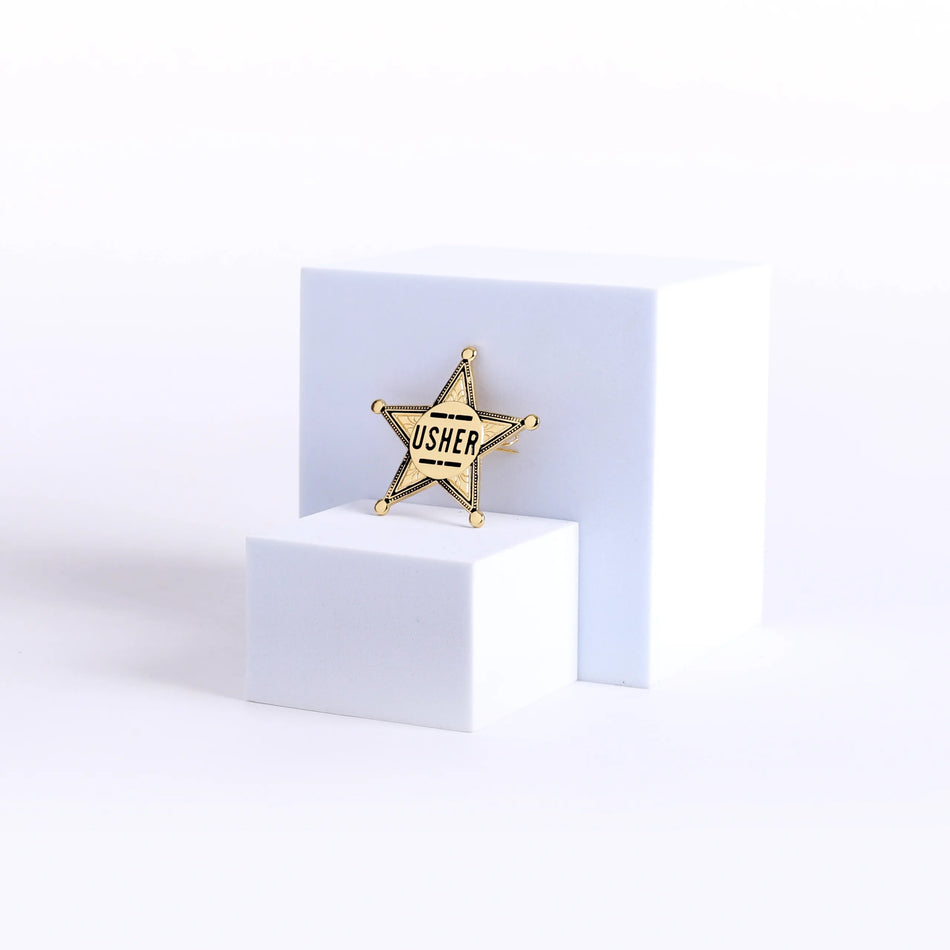 Badge Usher Metal Star Goldtone Pin by Swanson Christian Products, product view 2