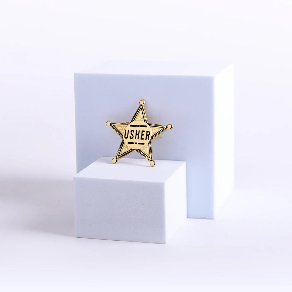 Badge Usher Metal Star Goldtone Pin