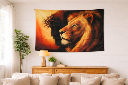 FLAG JESUS AND THE LION 3ft X 5ft