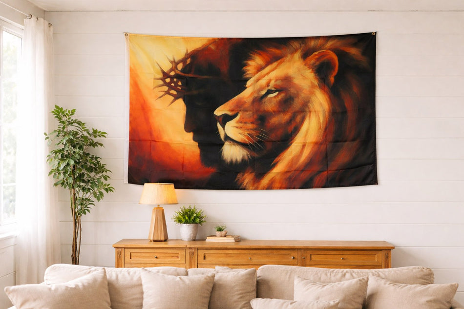 FLAG JESUS AND THE LION 3ft X 5ft
