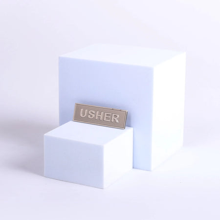 BADGE METAL USHER SILVERTONE PIN