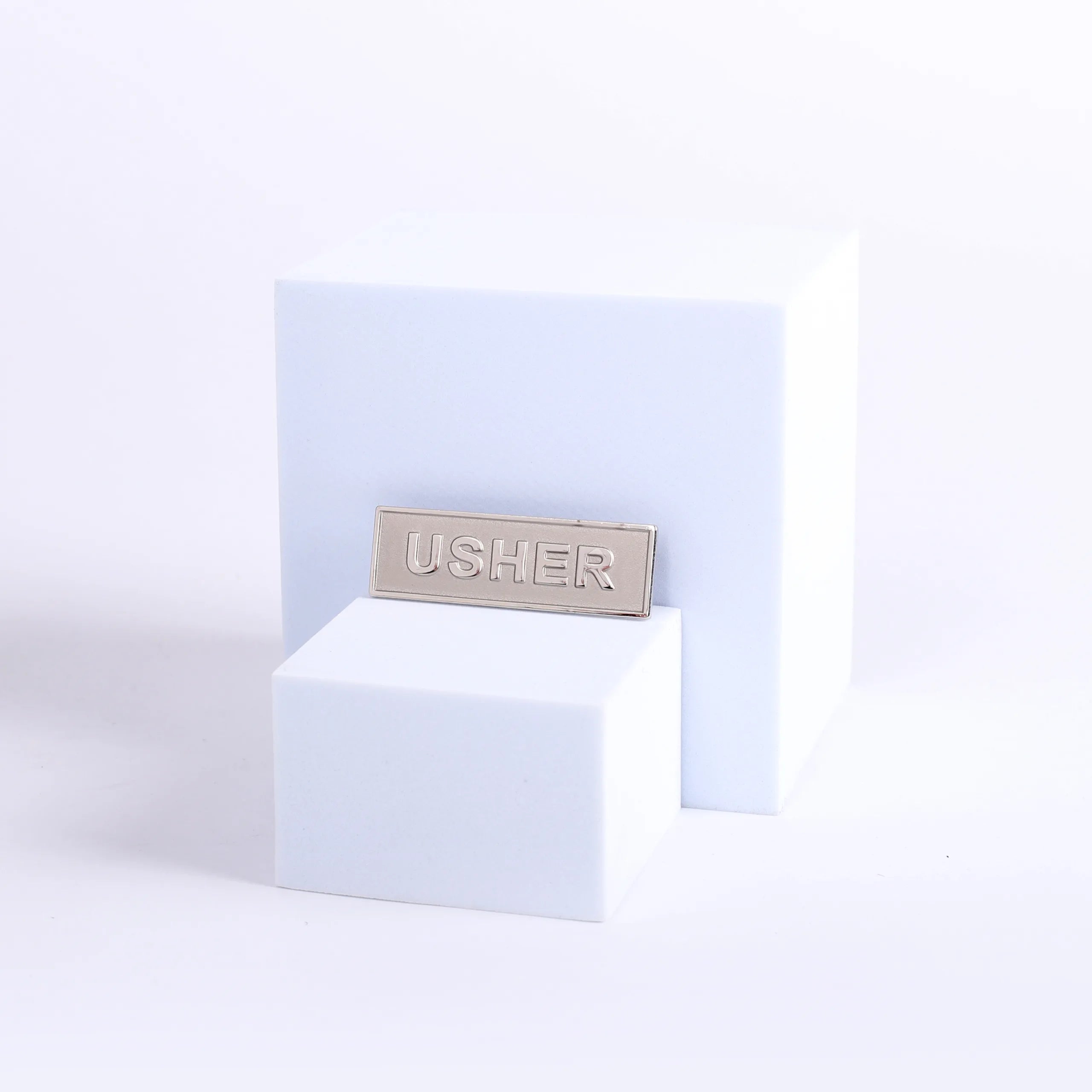 BADGE METAL USHER SILVERTONE PIN