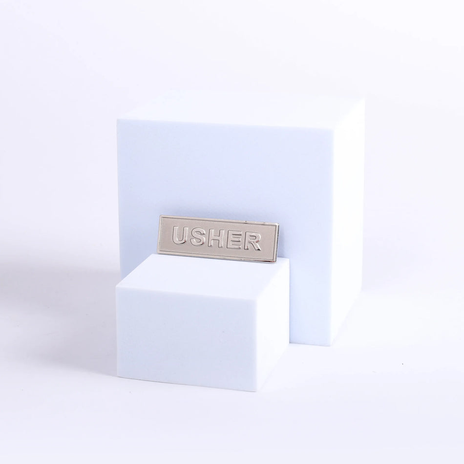 BADGE METAL USHER SILVERTONE PIN