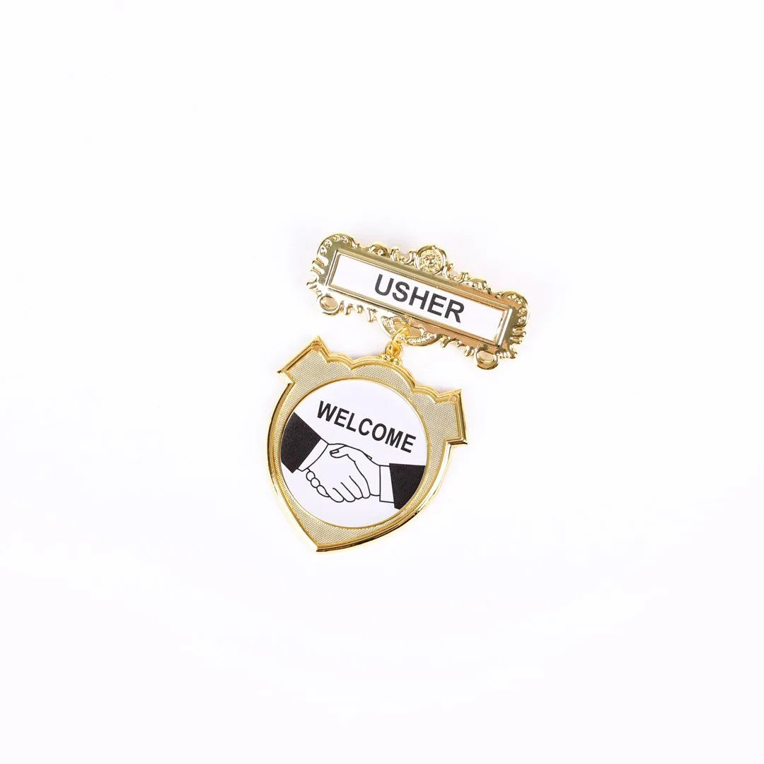 BADGE SHIELD USHER SHAKING HANDS PIN