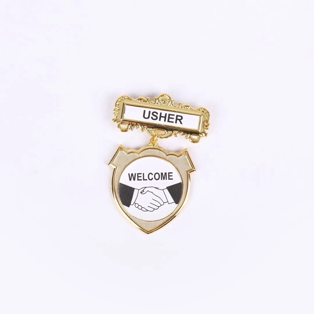 BADGE SHIELD USHER SHAKING HANDS PIN