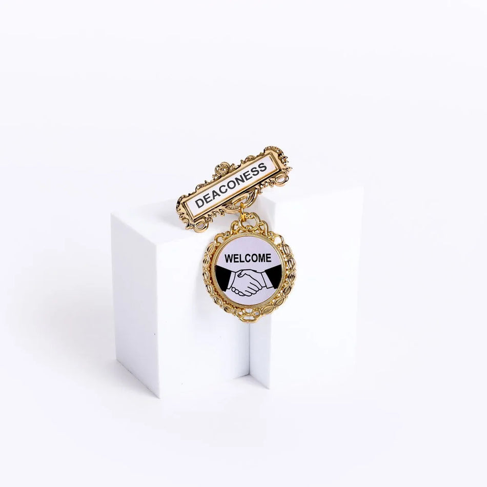 Badge Fancy Round Deaconess Shaking Hands Pin