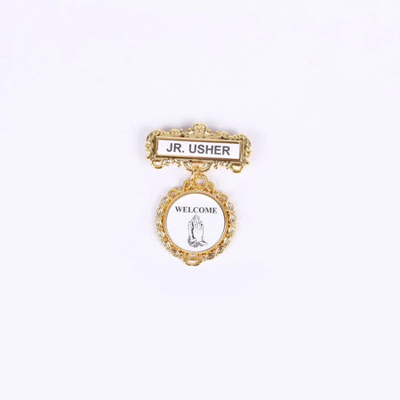 Badge - Fancy Round - Jr. Usher - Praying Hands Welcome - Pin by Swanson Christian Products