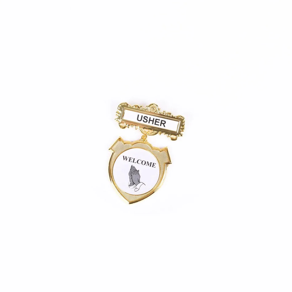 Badge – Shield – Usher – Ethnic Praying Hands - Choose Fastener Type