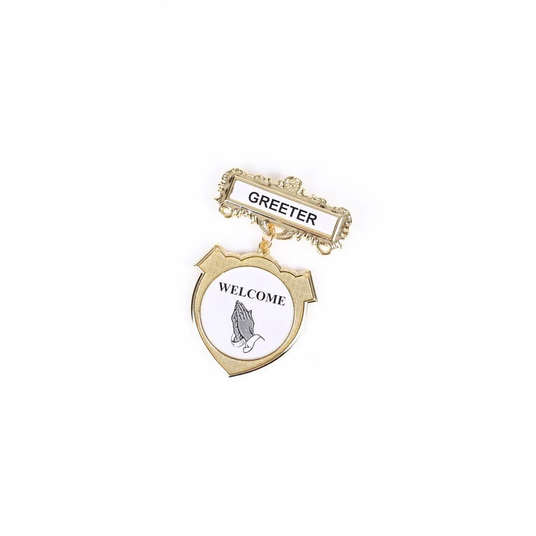Badge Shield Greeter Ethnic Praying Hands Pin by Swanson Christian Products