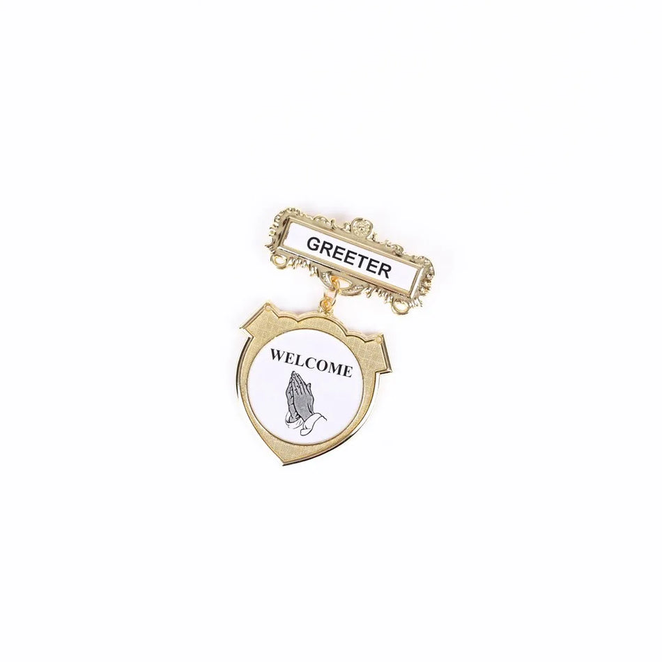 Badge Shield Greeter Ethnic Praying Hands Pin by Swanson Christian Products