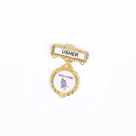 Badge Fancy Round Usher Ethnic Praying Hands Pin by Swanson Christian Products
