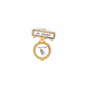Badge – Fancy Round – Jr Usher – Ethnic Praying Hands – Pin